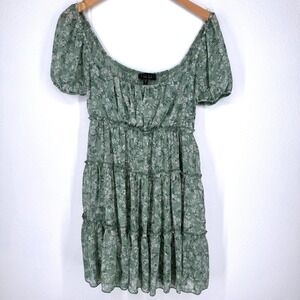 Trixxi Floral Smocked Tiered Mini Dress Puff Sleeve Size S Peasant Prairie Boho